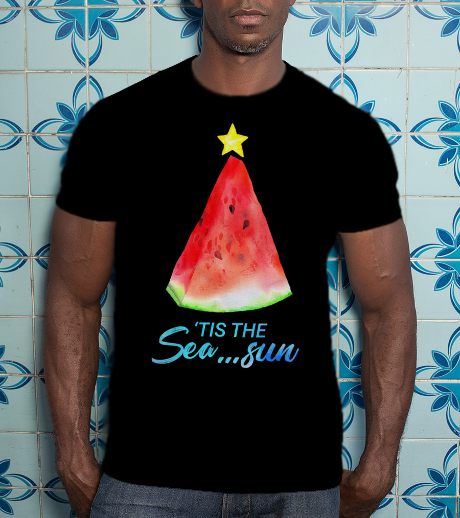 'Tis The Sea Sun Watermelon Christmas Tree T-Shirt