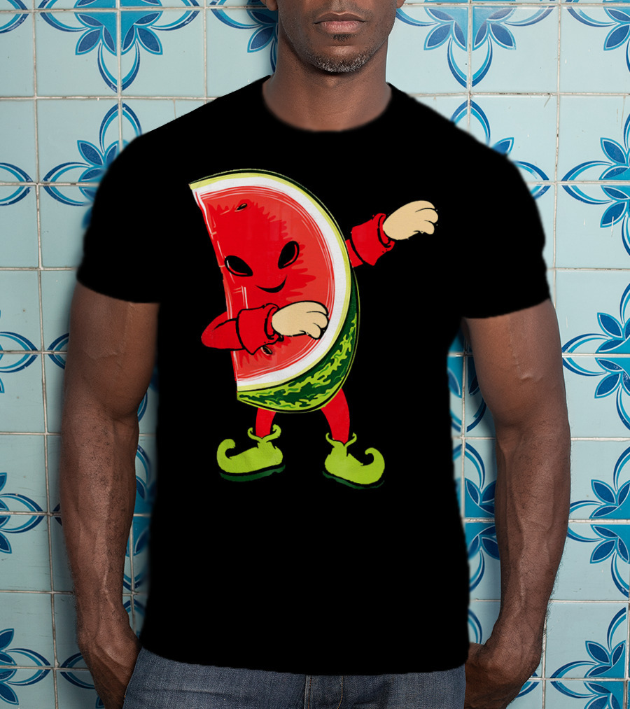 Funny Dabbing Watermelon Dab Character With Green Shoes T-Shirt