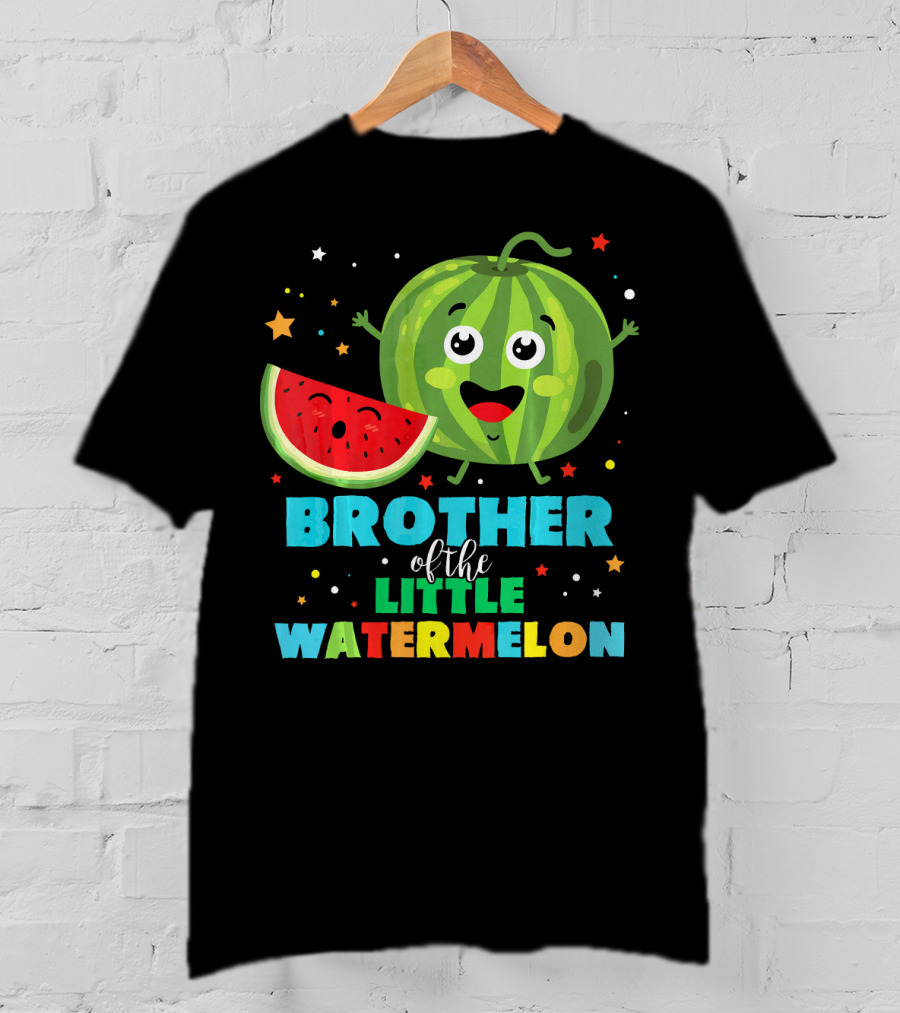 Brother Of The Little Watermelon Happy Cartoon Character With Slice And Stars T-Shirt