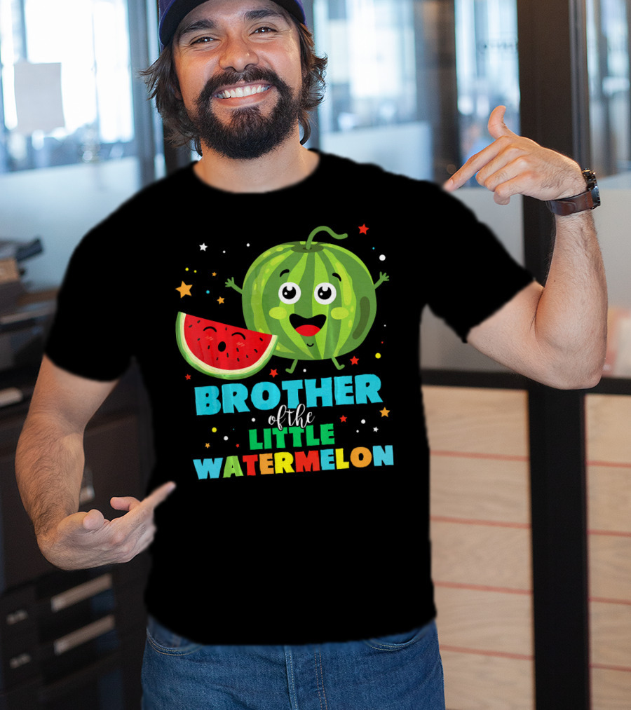 Brother Of The Little Watermelon Happy Cartoon Character With Slice And Stars T-Shirt