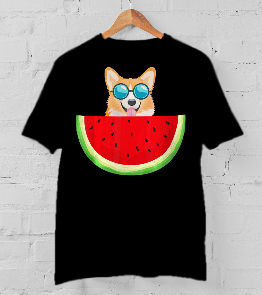 Corgi With Sunglasses And Watermelon Slice Womens T-Shirt