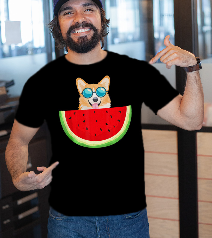 Corgi With Sunglasses And Watermelon Slice Womens T-Shirt