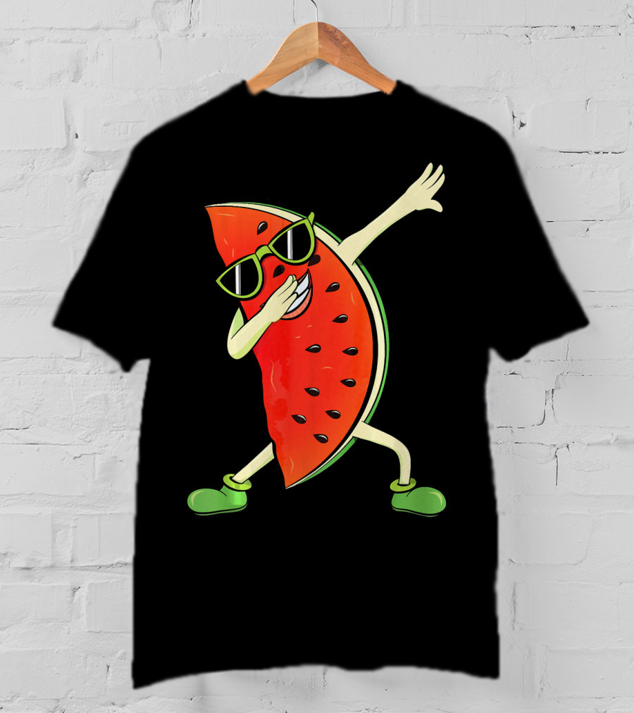 Dabbing Watermelon Slice Kawaii Melon Summer With Sunglasses T-Shirt