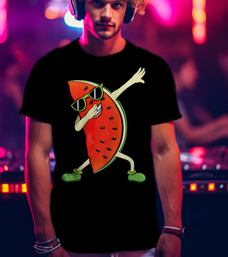Dabbing Watermelon Slice Kawaii Melon Summer With Sunglasses T-Shirt