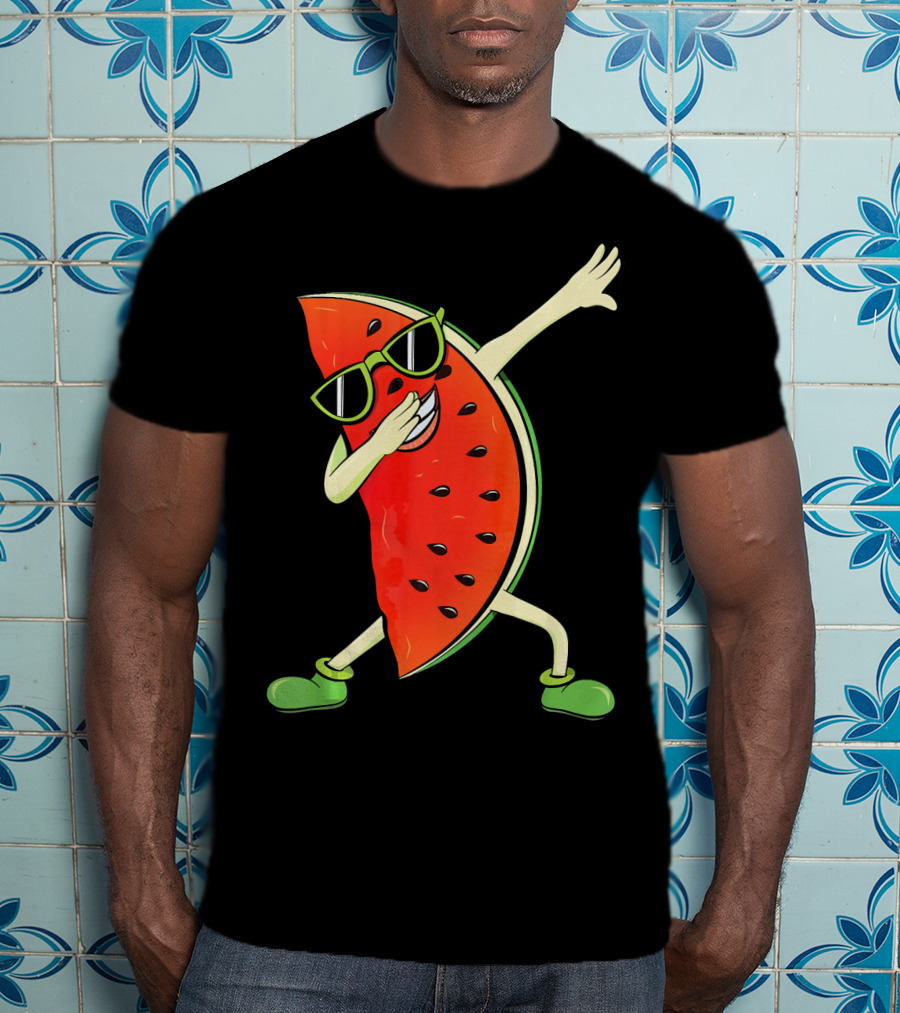 Dabbing Watermelon Slice Kawaii Melon Summer With Sunglasses T-Shirt