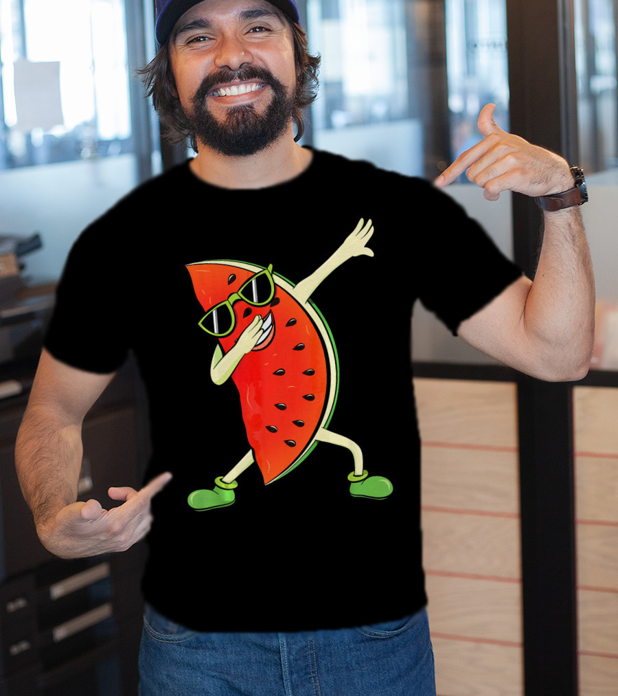 Dabbing Watermelon Slice Kawaii Melon Summer With Sunglasses T-Shirt