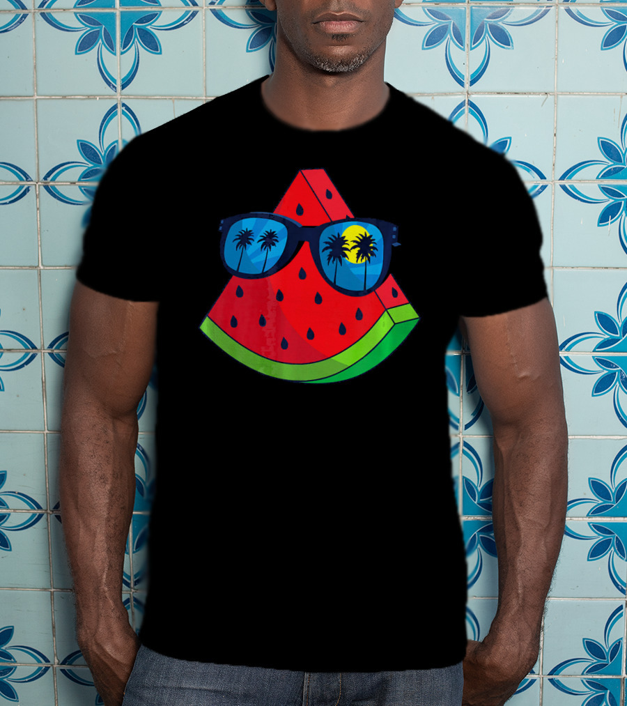 Watermelon Sunglasses Palm Trees Summer Beach Sun T-Shirt