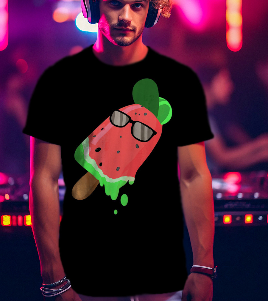 Fruity Fashion Ice Cream Watermelon With Sunglasses T-Shirt