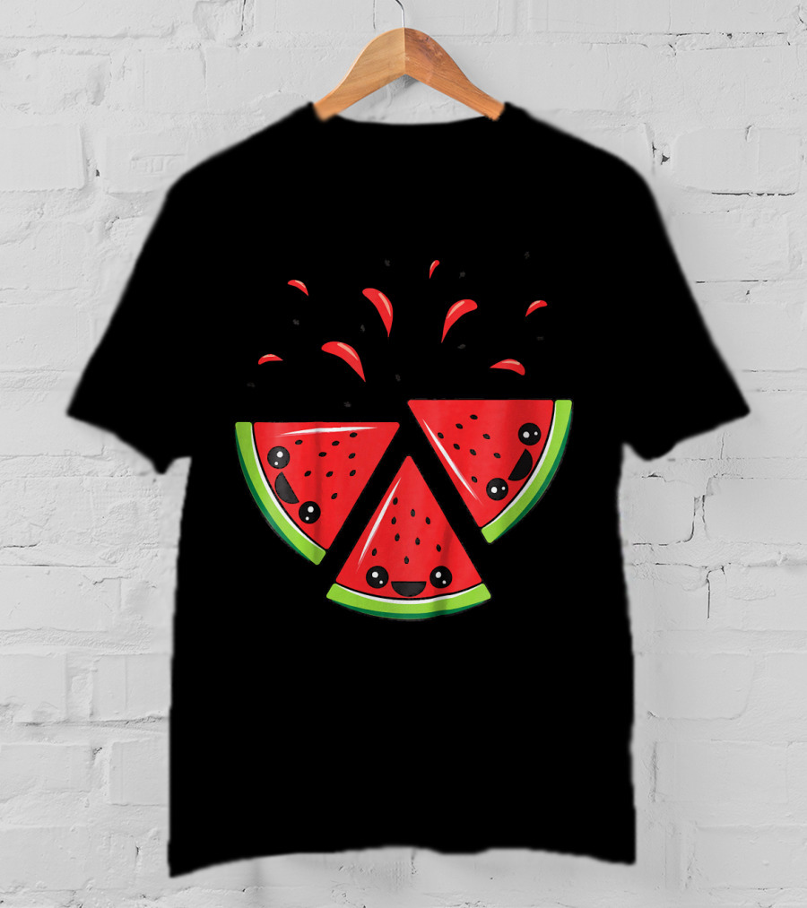 Kids Cute Watermelon Slices With Smiling Faces And Seeds T-Shirt