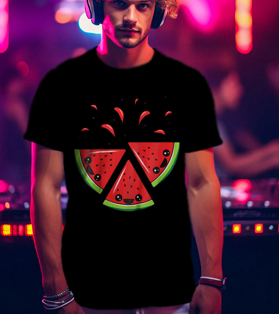 Kids Cute Watermelon Slices With Smiling Faces And Seeds T-Shirt