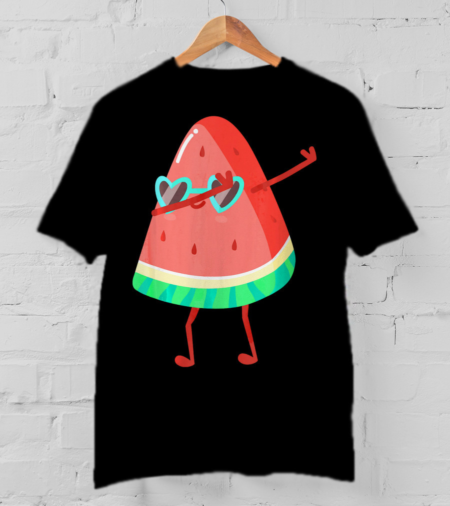Dabbing Watermelon Wearing Heart Sunglasses Fruit Lover T-Shirt