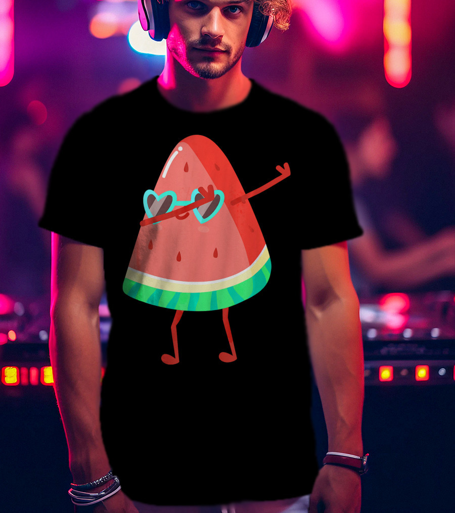 Dabbing Watermelon Wearing Heart Sunglasses Fruit Lover T-Shirt