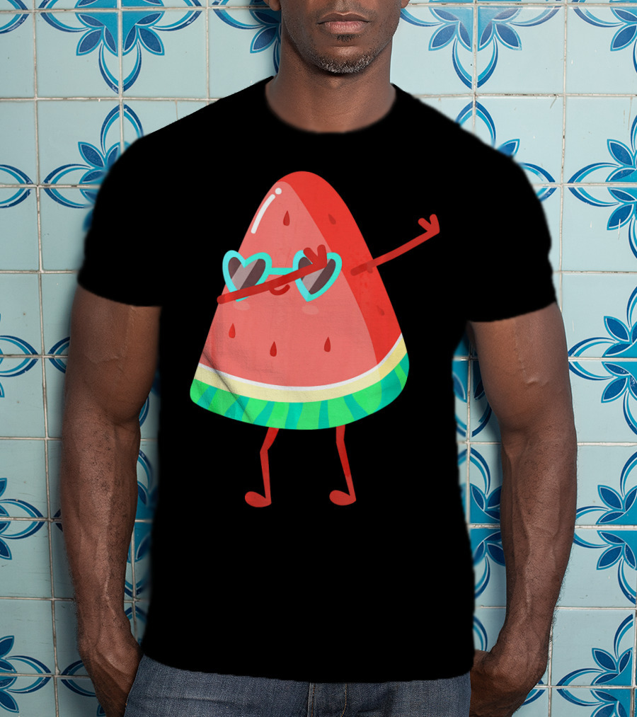 Dabbing Watermelon Wearing Heart Sunglasses Fruit Lover T-Shirt