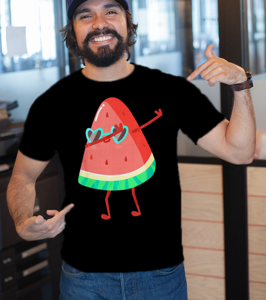 Dabbing Watermelon Wearing Heart Sunglasses Fruit Lover T-Shirt