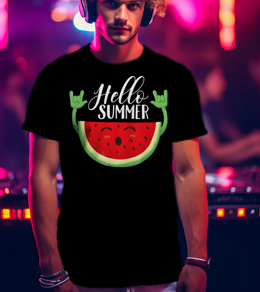 Hello Summer Watermelon Rock And Roll Mood T-Shirt