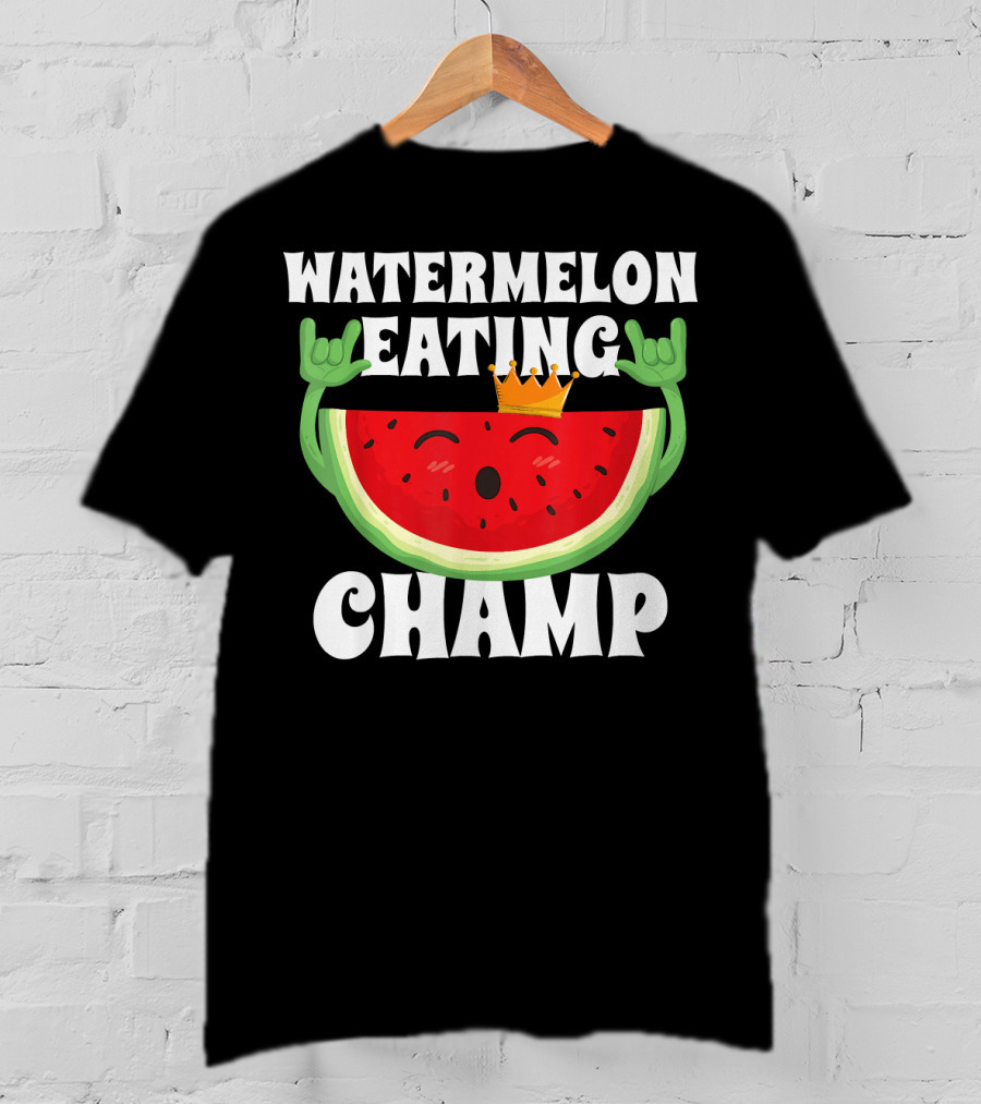 Watermelon Eating Champ Melon Contest Co King With Crown Celebrating Victory T-Shirt