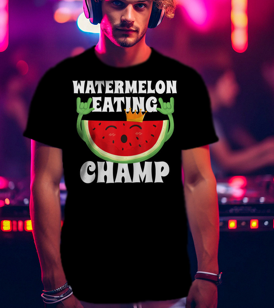 Watermelon Eating Champ Melon Contest Co King With Crown Celebrating Victory T-Shirt