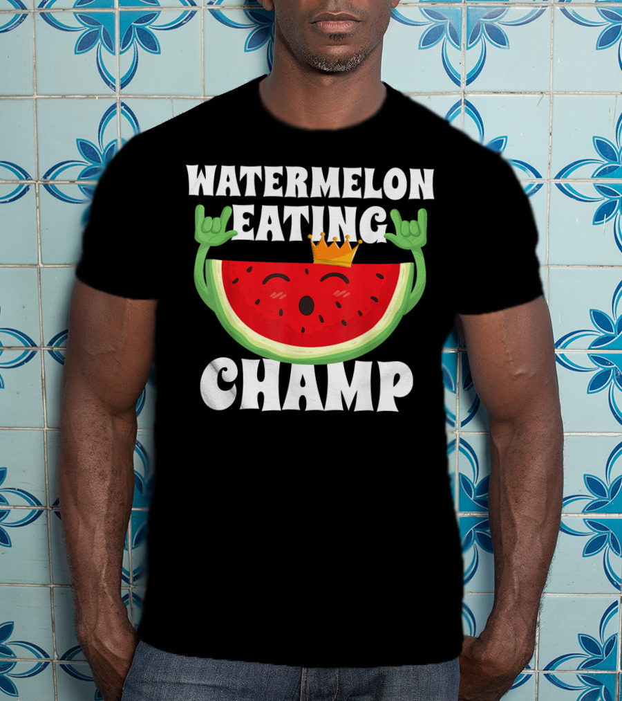 Watermelon Eating Champ Melon Contest Co King With Crown Celebrating Victory T-Shirt