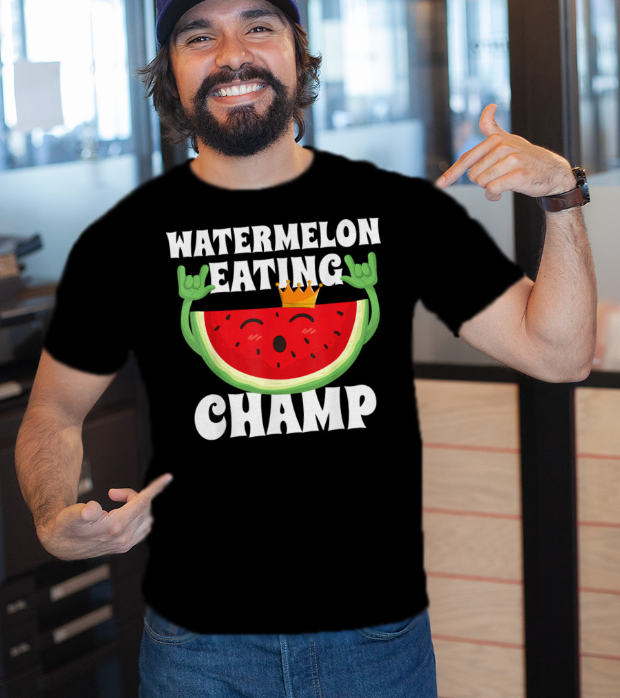 Watermelon Eating Champ Melon Contest Co King With Crown Celebrating Victory T-Shirt