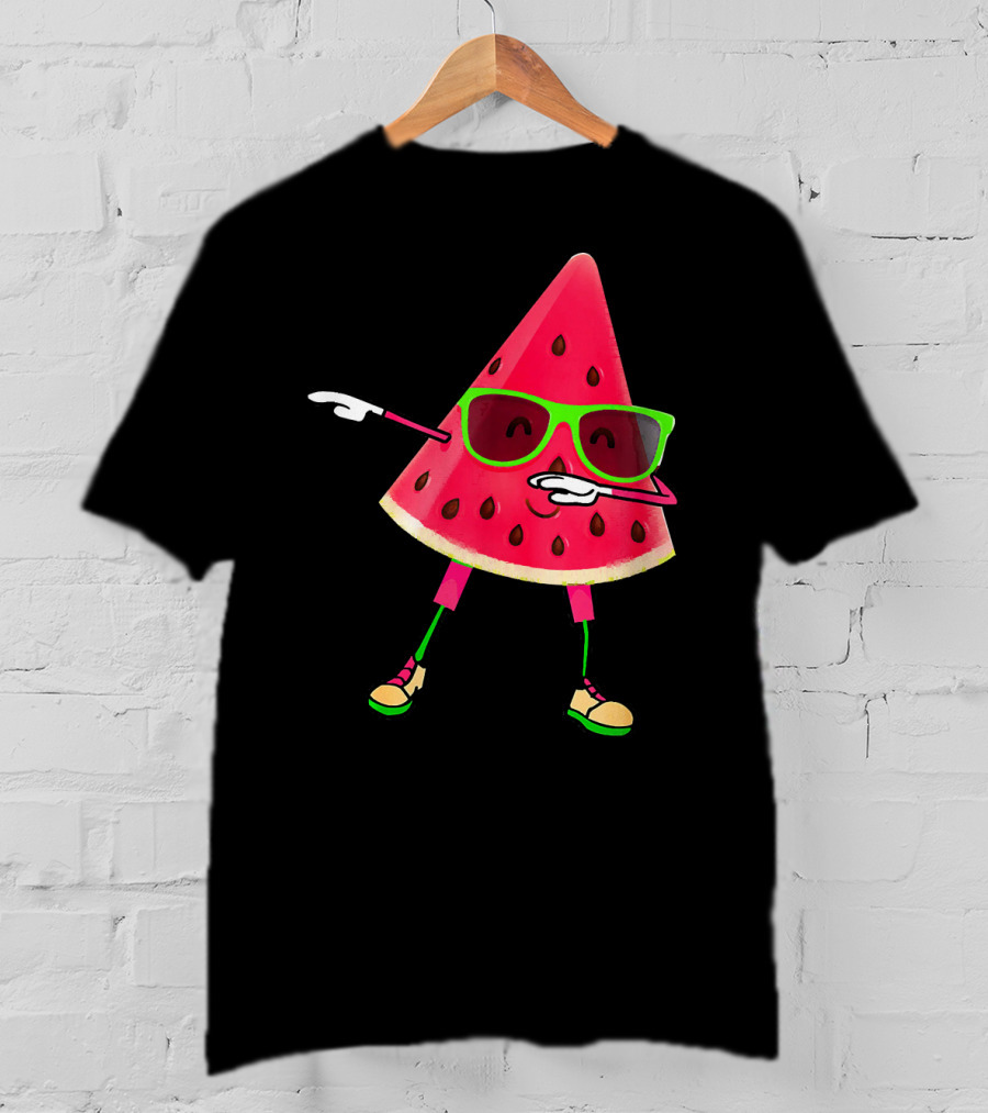 Dabbing Watermelon Funny Watermelon Slice With Sunglasses T-Shirt