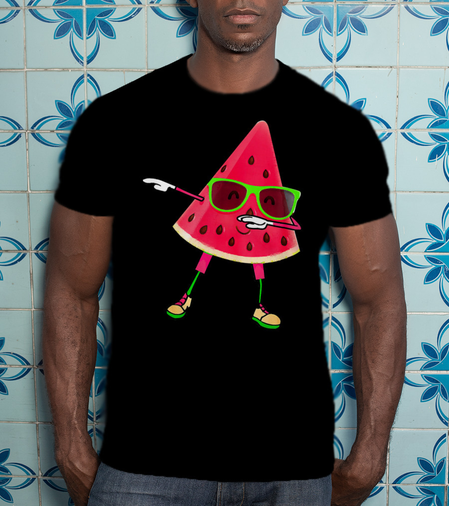Dabbing Watermelon Funny Watermelon Slice With Sunglasses T-Shirt