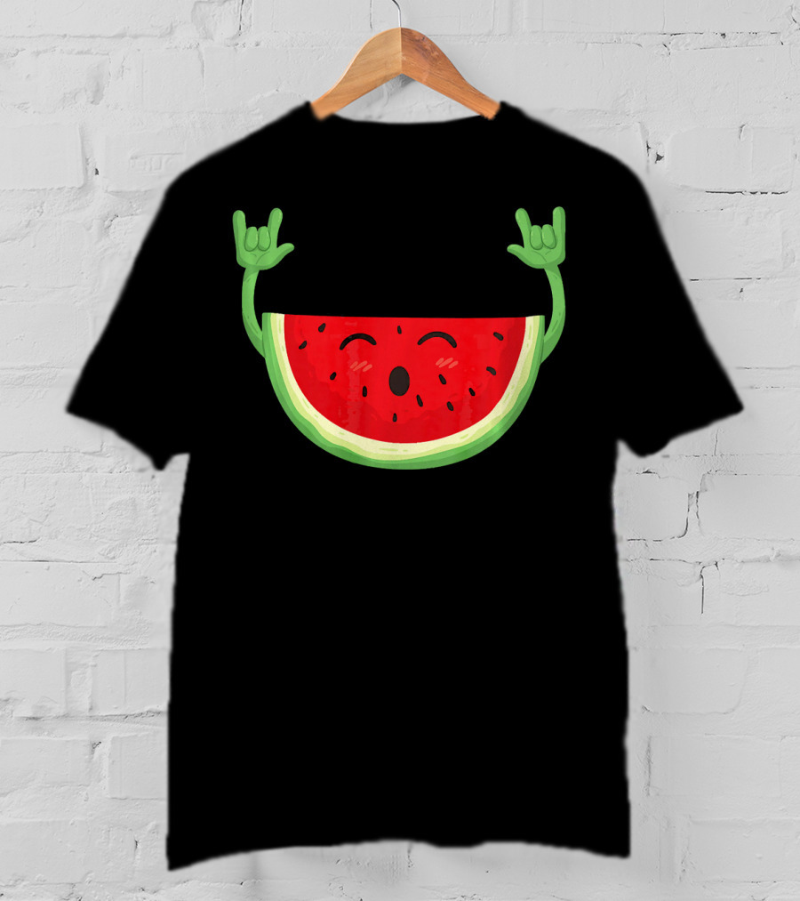 Watermelon Dancing Watermelon Rock On Hand Gesture T-Shirt