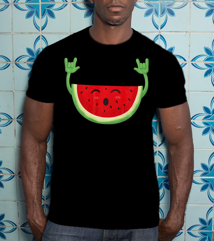 Watermelon Dancing Watermelon Rock On Hand Gesture T-Shirt