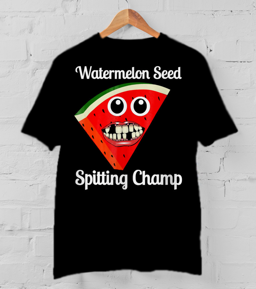 Watermelon Seed Spitting Champ Funny Cartoon Face T-Shirt
