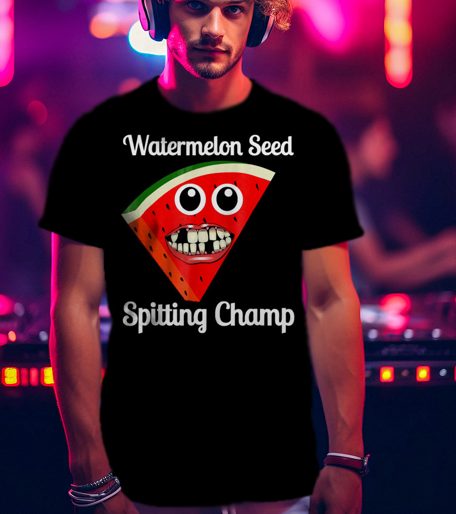 Watermelon Seed Spitting Champ Funny Cartoon Face T-Shirt
