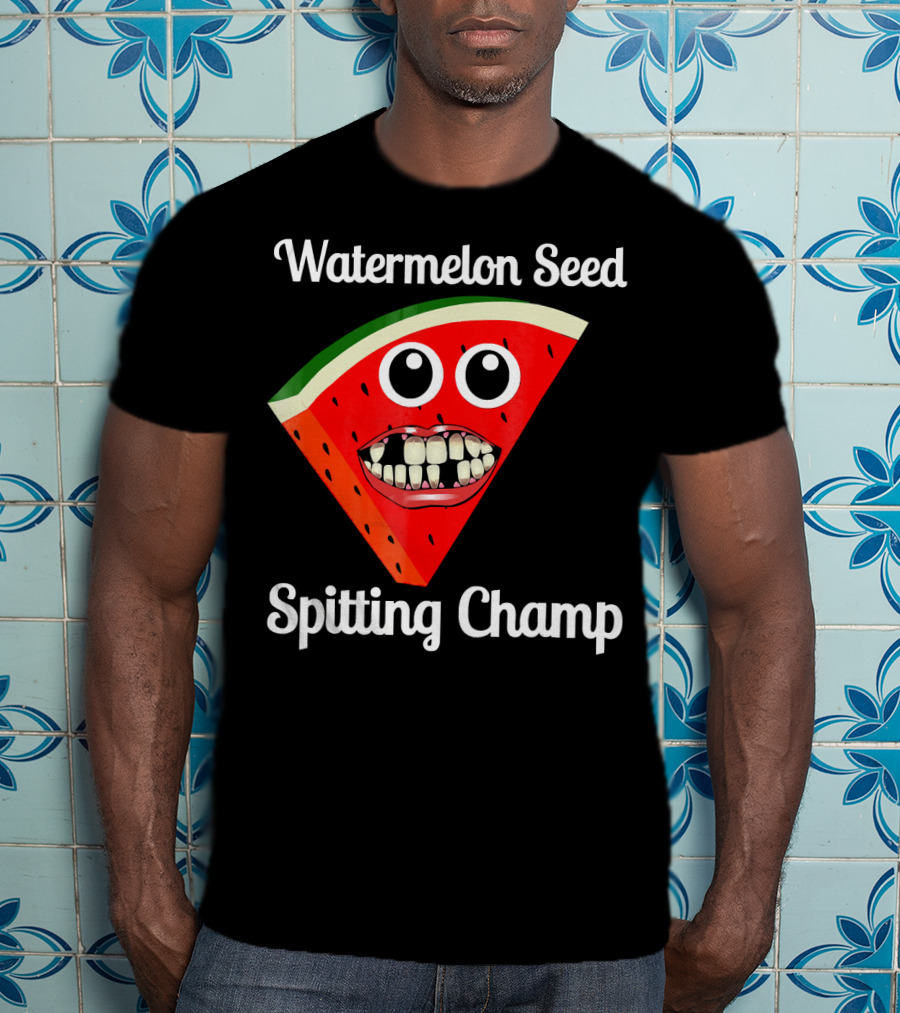 Watermelon Seed Spitting Champ Funny Cartoon Face T-Shirt