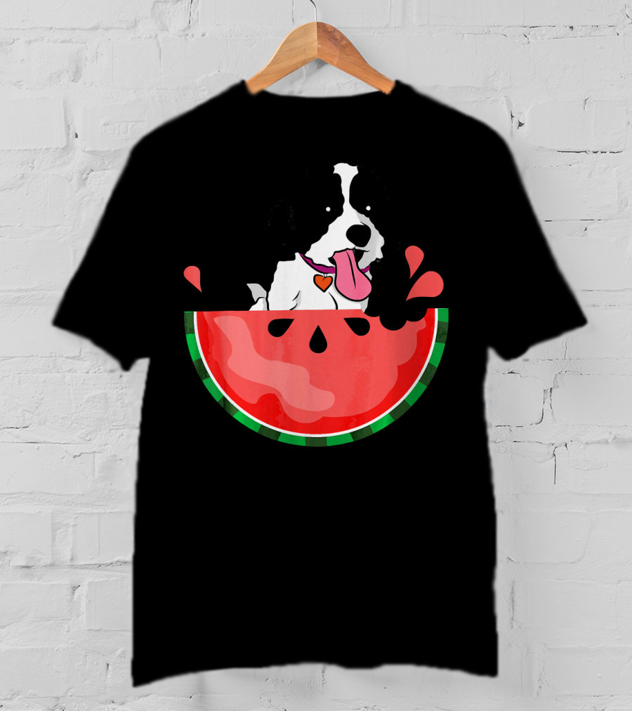Shih Tzu Sitting In Watermelon Slice With Heart Collar Summer Fun T-Shirt