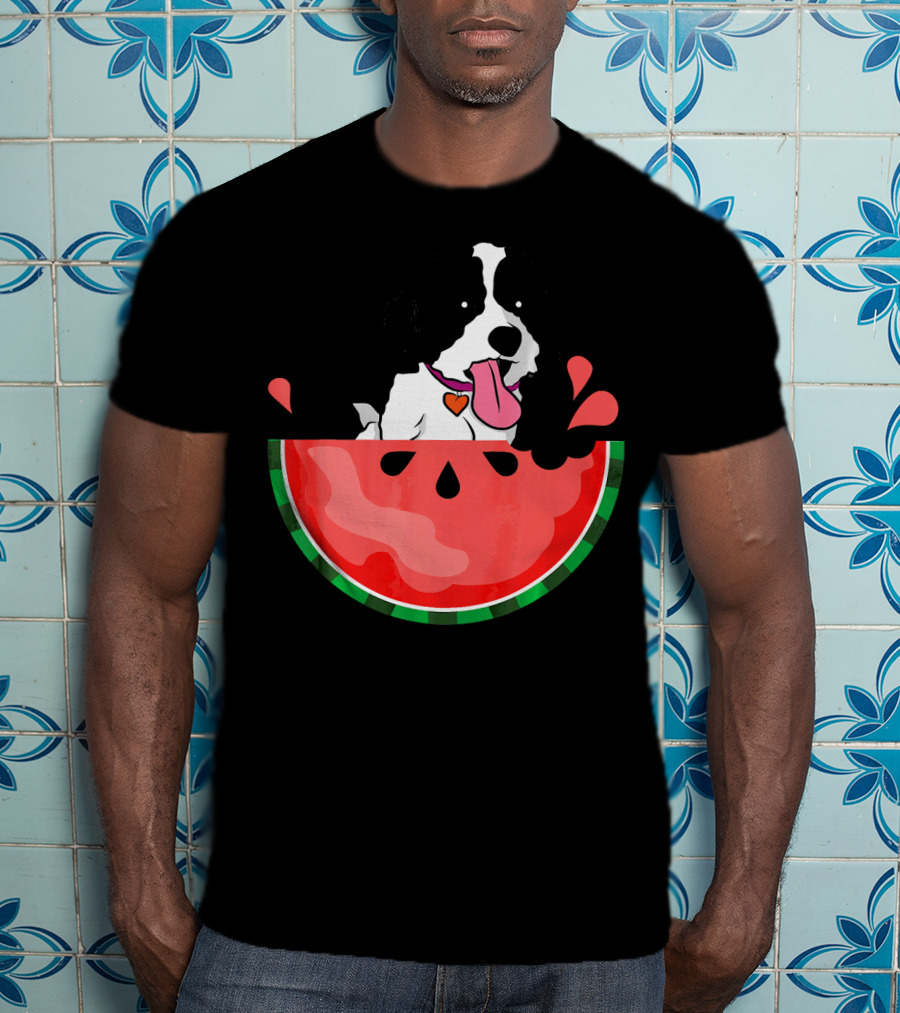 Shih Tzu Sitting In Watermelon Slice With Heart Collar Summer Fun T-Shirt