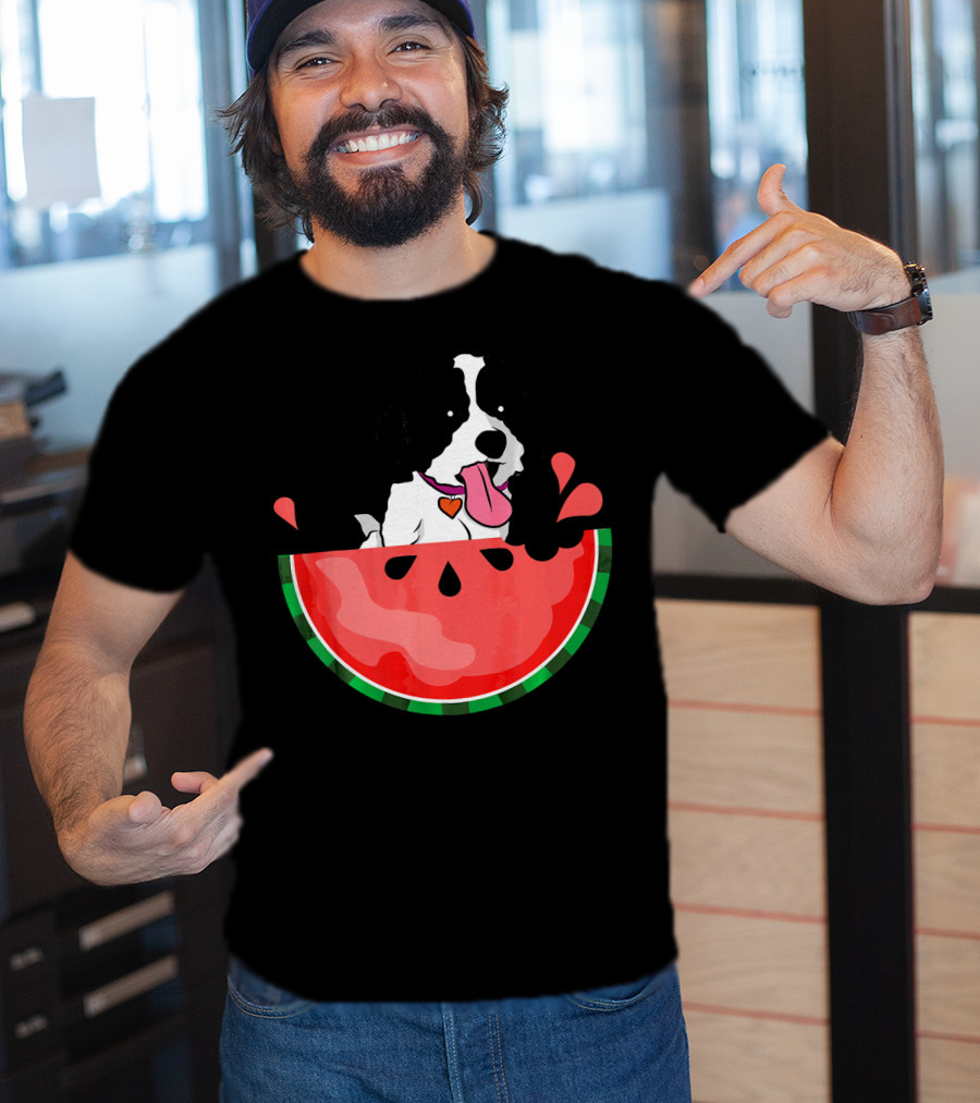 Shih Tzu Sitting In Watermelon Slice With Heart Collar Summer Fun T-Shirt