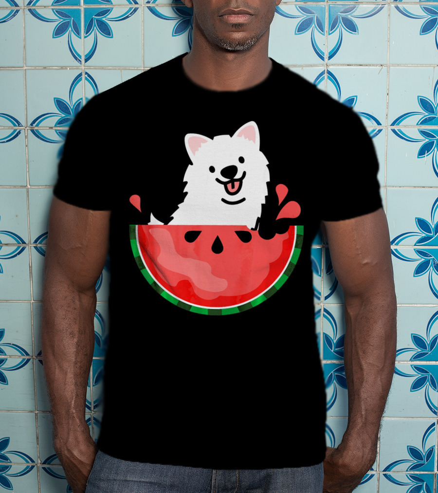 Watermelon Samoyed Summer Va Playful Pup Fun T-Shirt