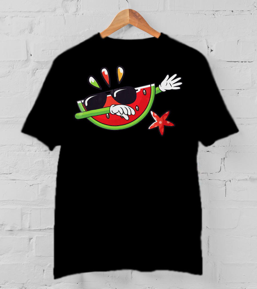 Dabbing Watermelon Slice With Sunglasses And Hawaiian Starfish T-Shirt