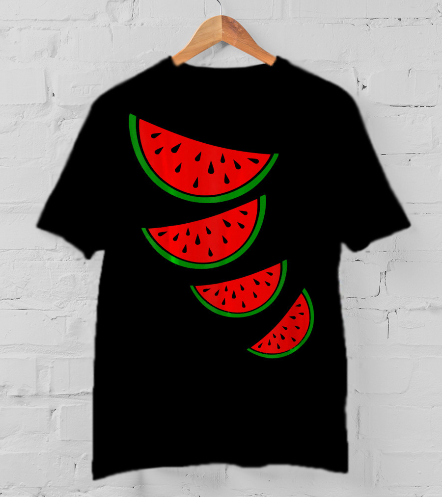 Watermelon Pink Green White Slices Diagonal T-Shirt