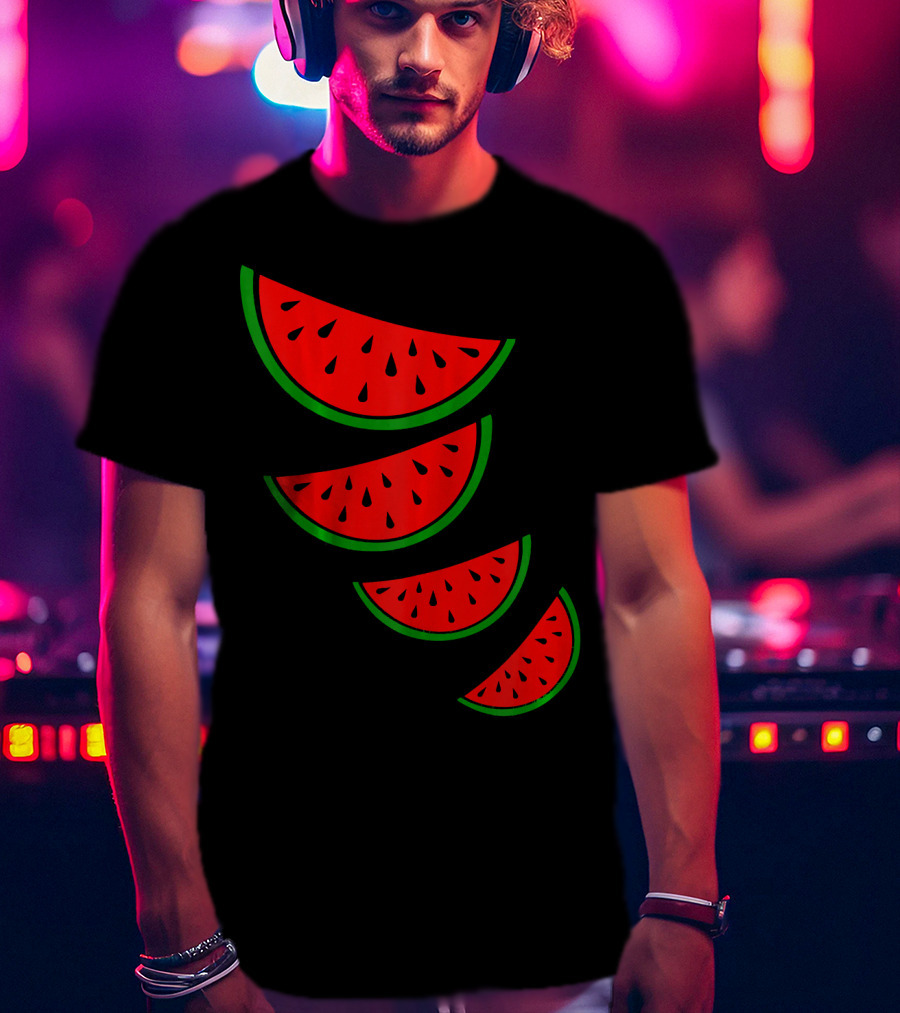 Watermelon Pink Green White Slices Diagonal T-Shirt
