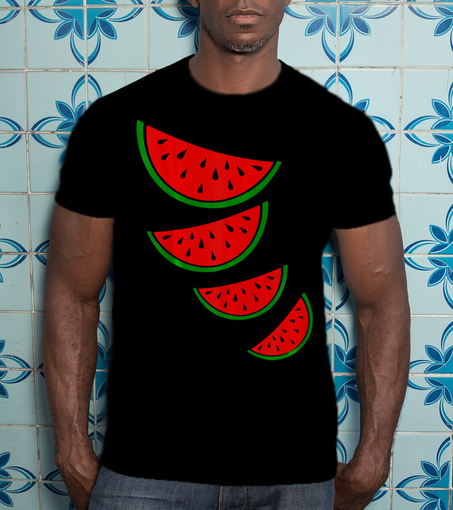 Watermelon Pink Green White Slices Diagonal T-Shirt