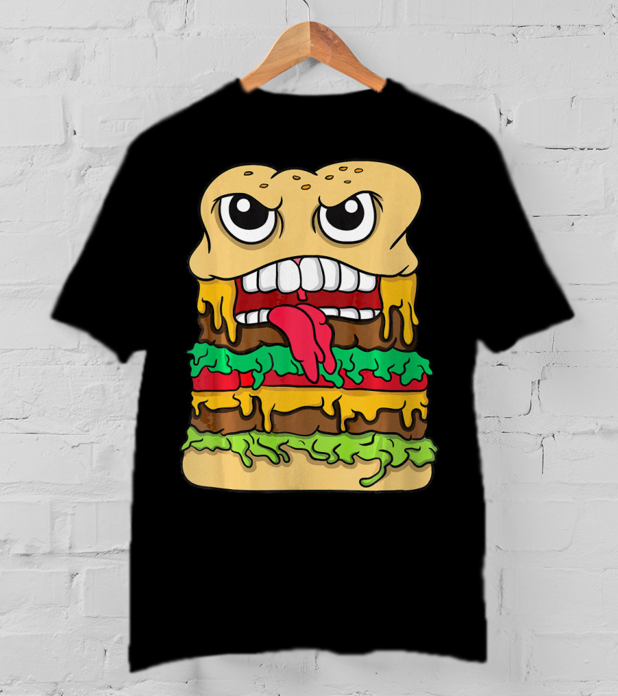 Burger Hamburger Cheeseburger Face With Tongue Out Lettuce And Cheese Layers T-Shirt