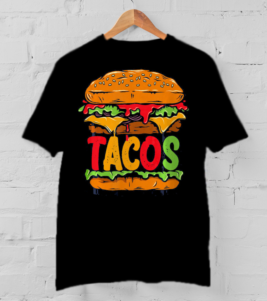 Tacurger Burger Mexican Tortilla Tacos Bold Colorful Lettuce Cheese Combo T-Shirt