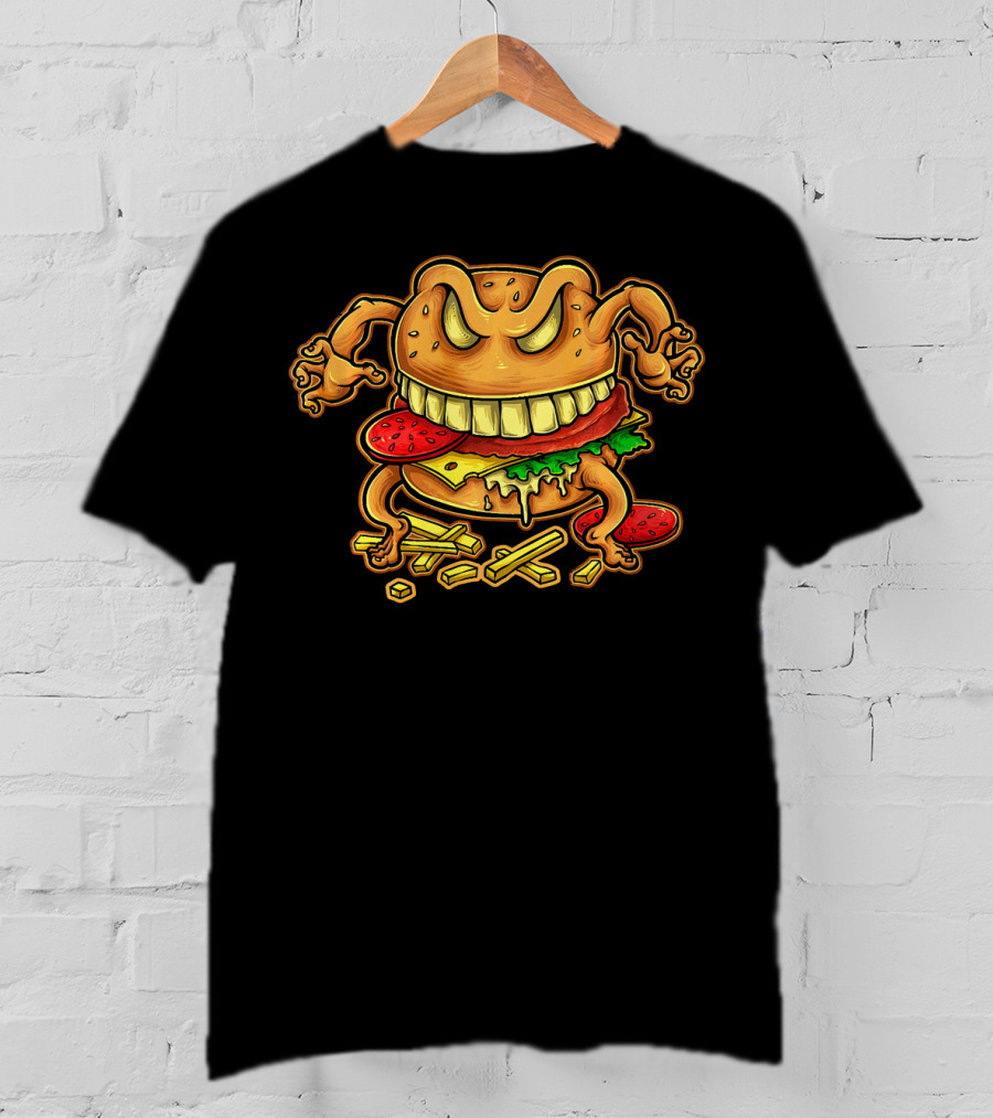 Giant Monster Burger With Muscular Arms And Fries T-Shirt