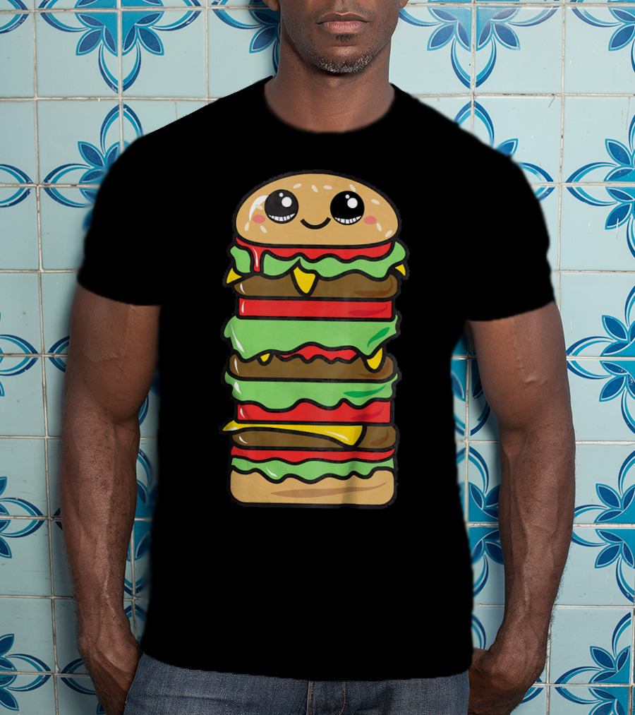 Kids Funny Kawaii Hamburger Burger Eat Food Boy T-Shirt