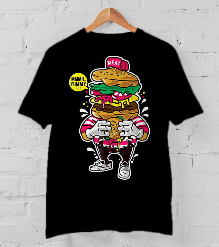 MMMH Yummy Funny Cute Unique Meat Grafitti Hamburger T-Shirt
