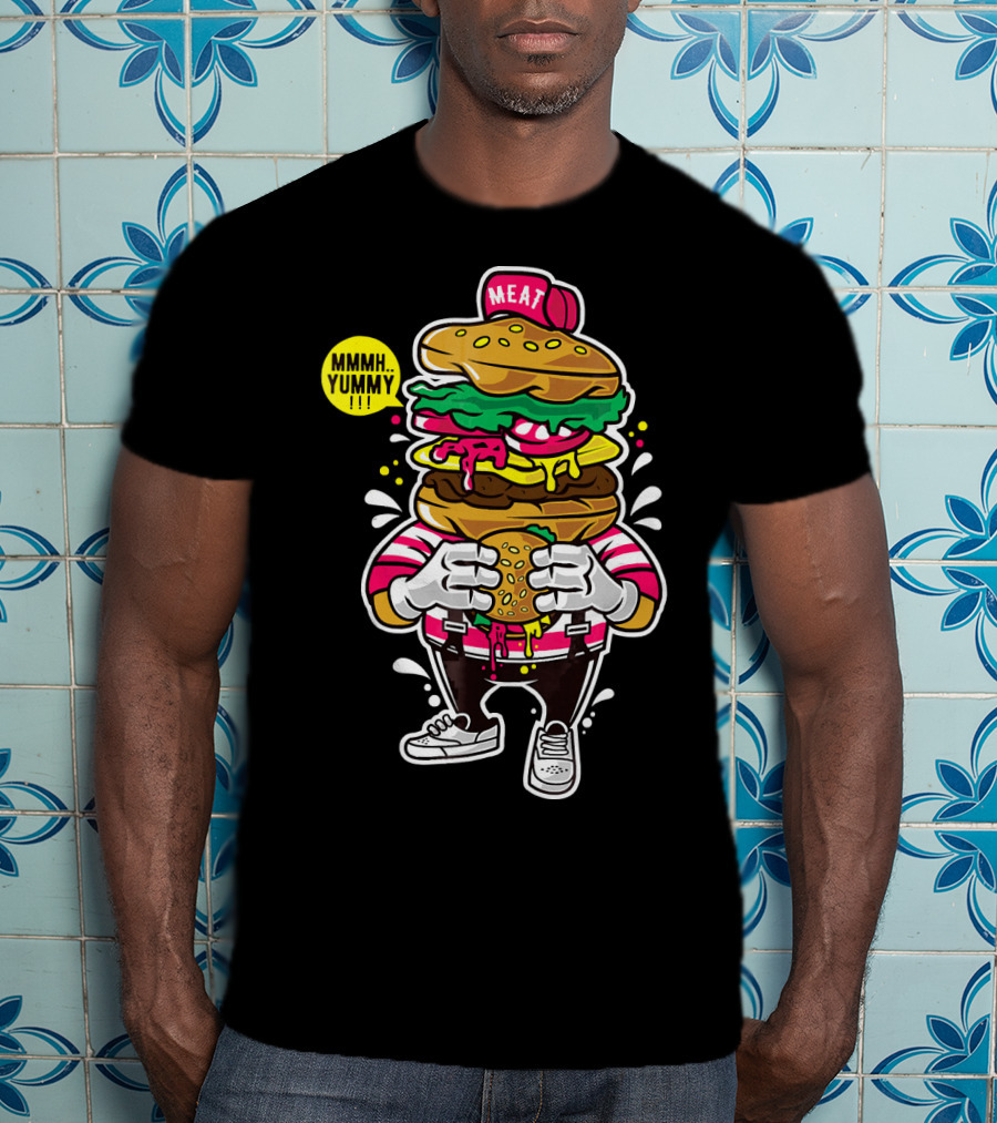 MMMH Yummy Funny Cute Unique Meat Grafitti Hamburger T-Shirt