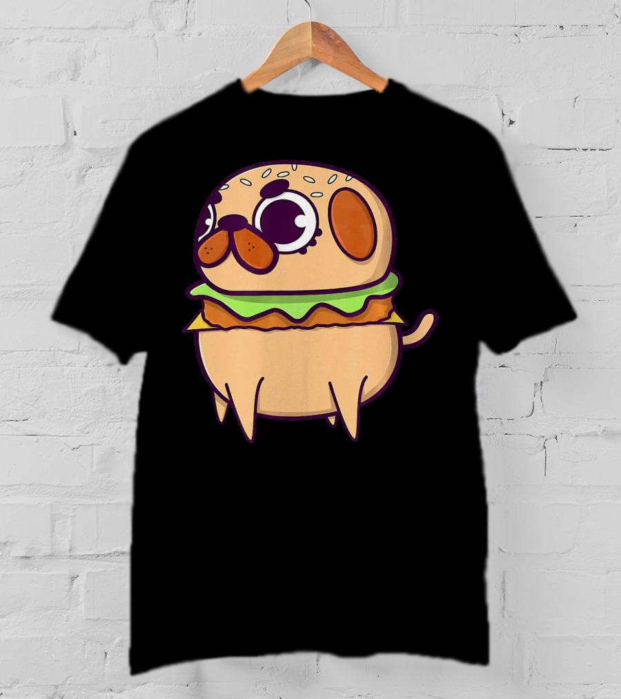 Cute Pug Hamburger Funny Pug Burger Love T-Shirt