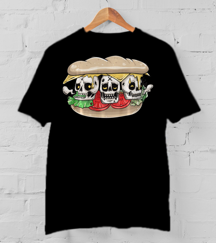 Three Skull Burger With Cheese And Lettuce T-Shirt