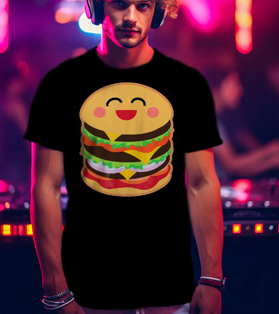 Smiling Happy Hamburger Emoji Stack T-Shirt