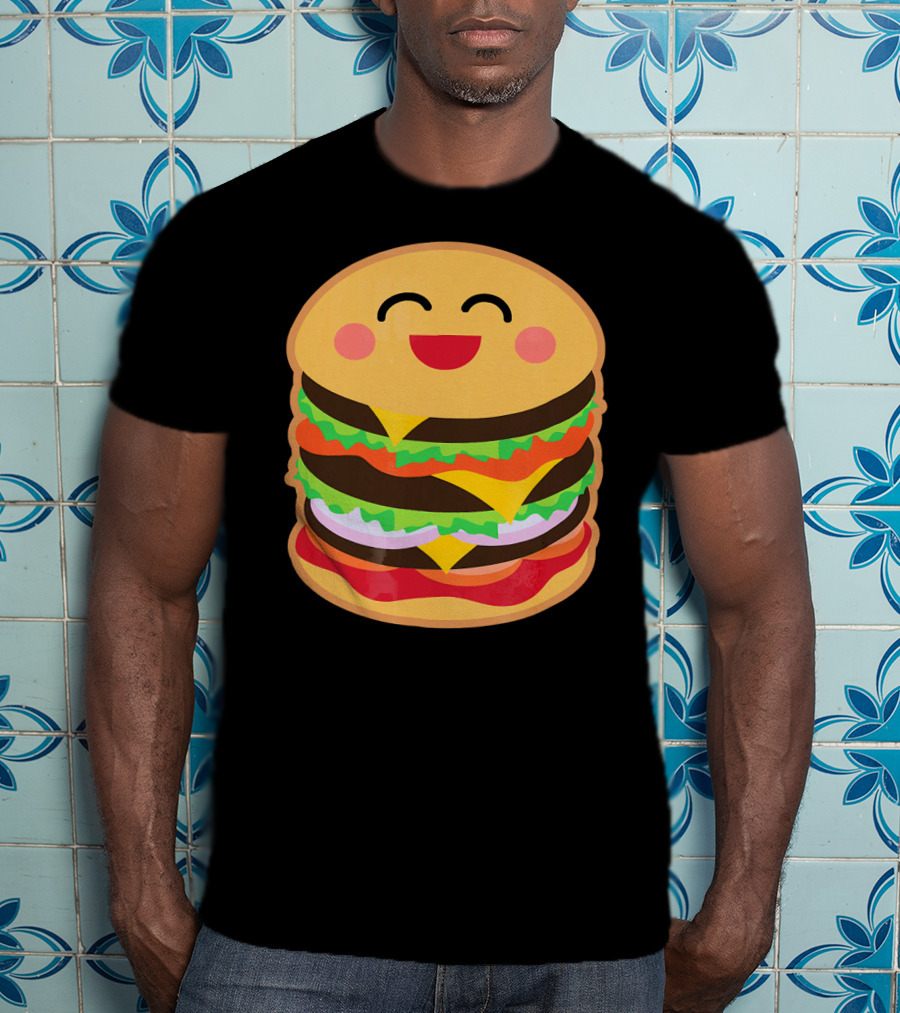 Smiling Happy Hamburger Emoji Stack T-Shirt