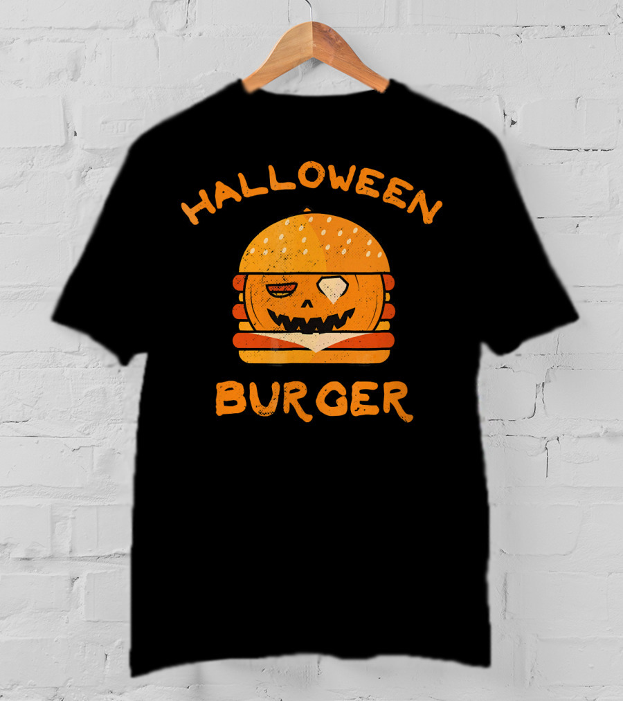Halloween Pumpkin Burger Jack-O'-Lantern Face T-Shirt