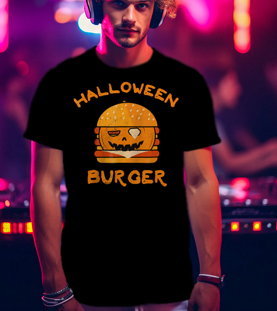 Halloween Pumpkin Burger Jack-O'-Lantern Face T-Shirt